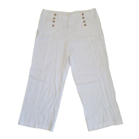 J.Jill Women's White Linen Stretch Sailor Button Wide Leg Crop Pants Size 16 NWT - Picture 4 of 15